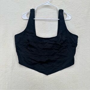 Plus Size Grunge Coquette Black Pointed Hem Cropped Satin Top